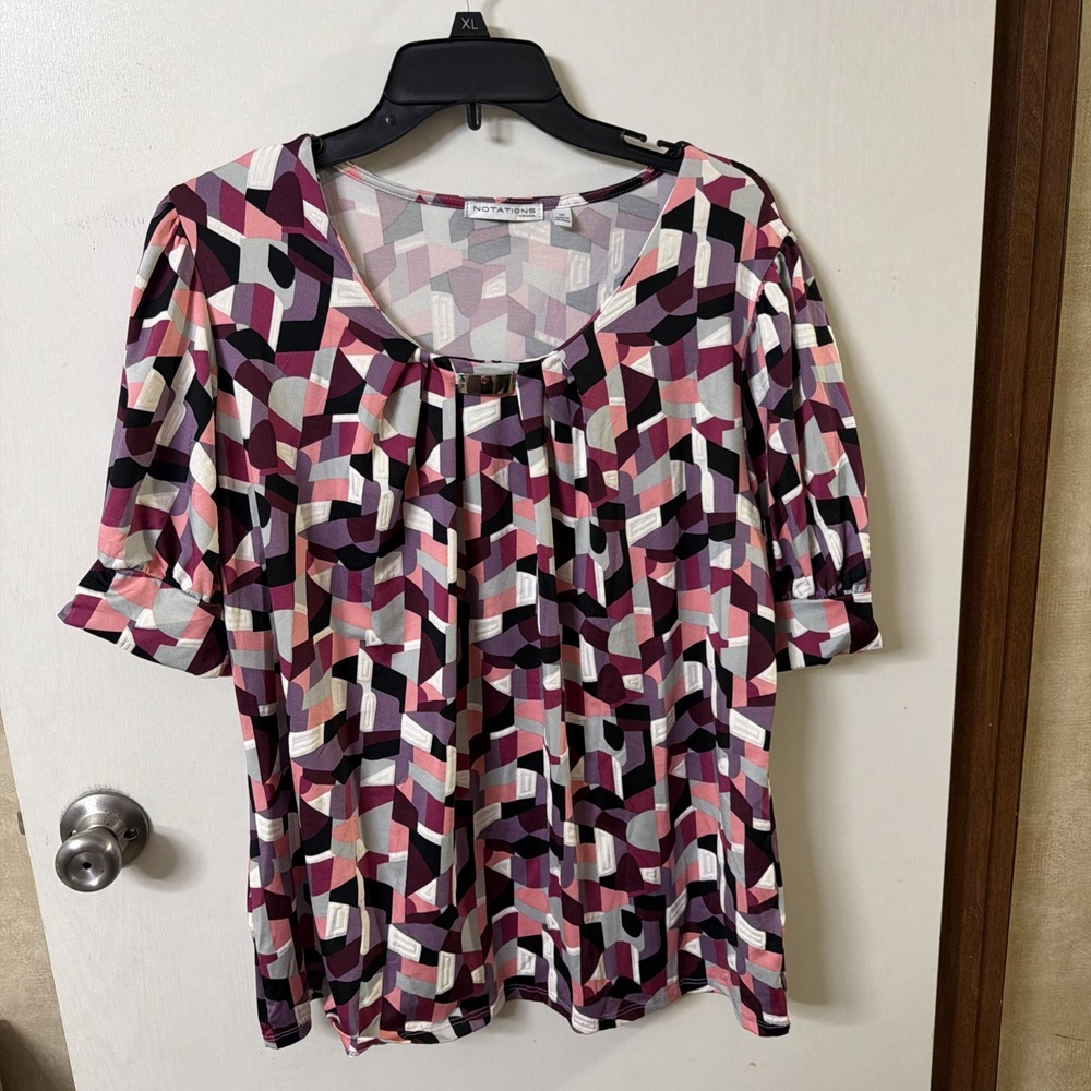Notations Woman Geometric Patterned Blouse 1X